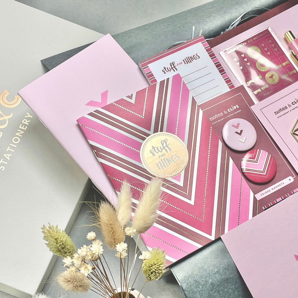 Pink & Burgundy Stationery Set: Gold Accents, Letterbox Gift