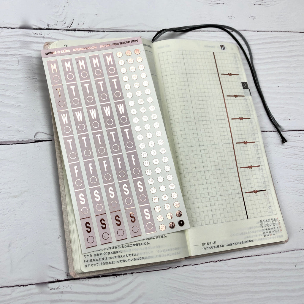 Hobonichi Weeks Foiled Day & Date Stickers: Blush Planner Stickers