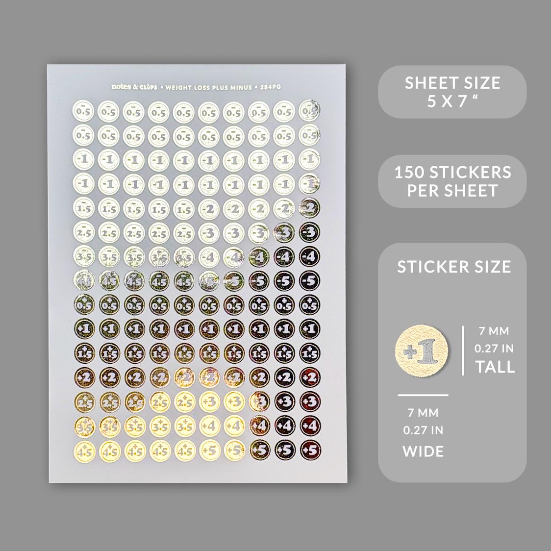 Foiled Weight Loss Stickers - Plus Minus Circles