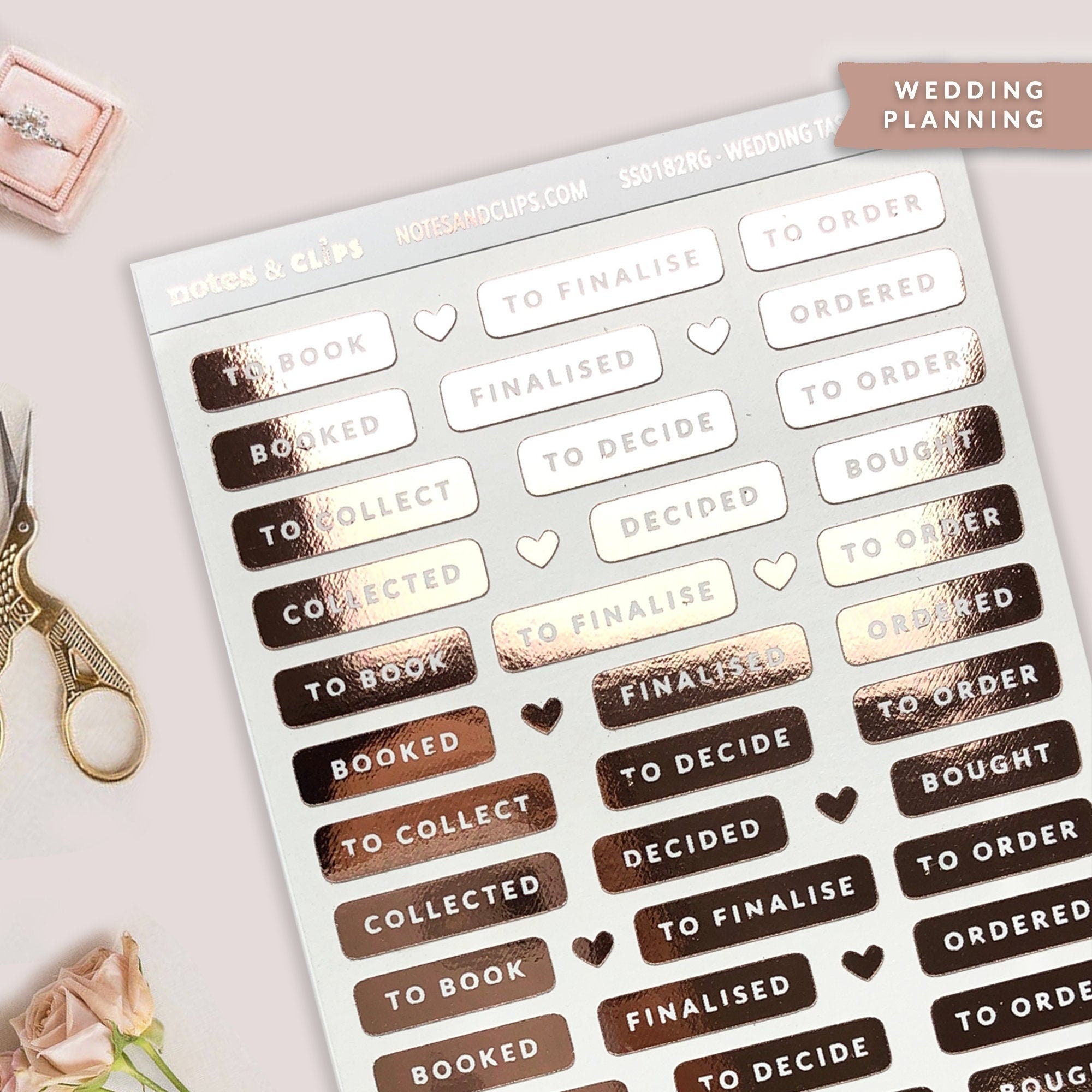 Foiled Wedding Planning Stickers: Task Status Labels