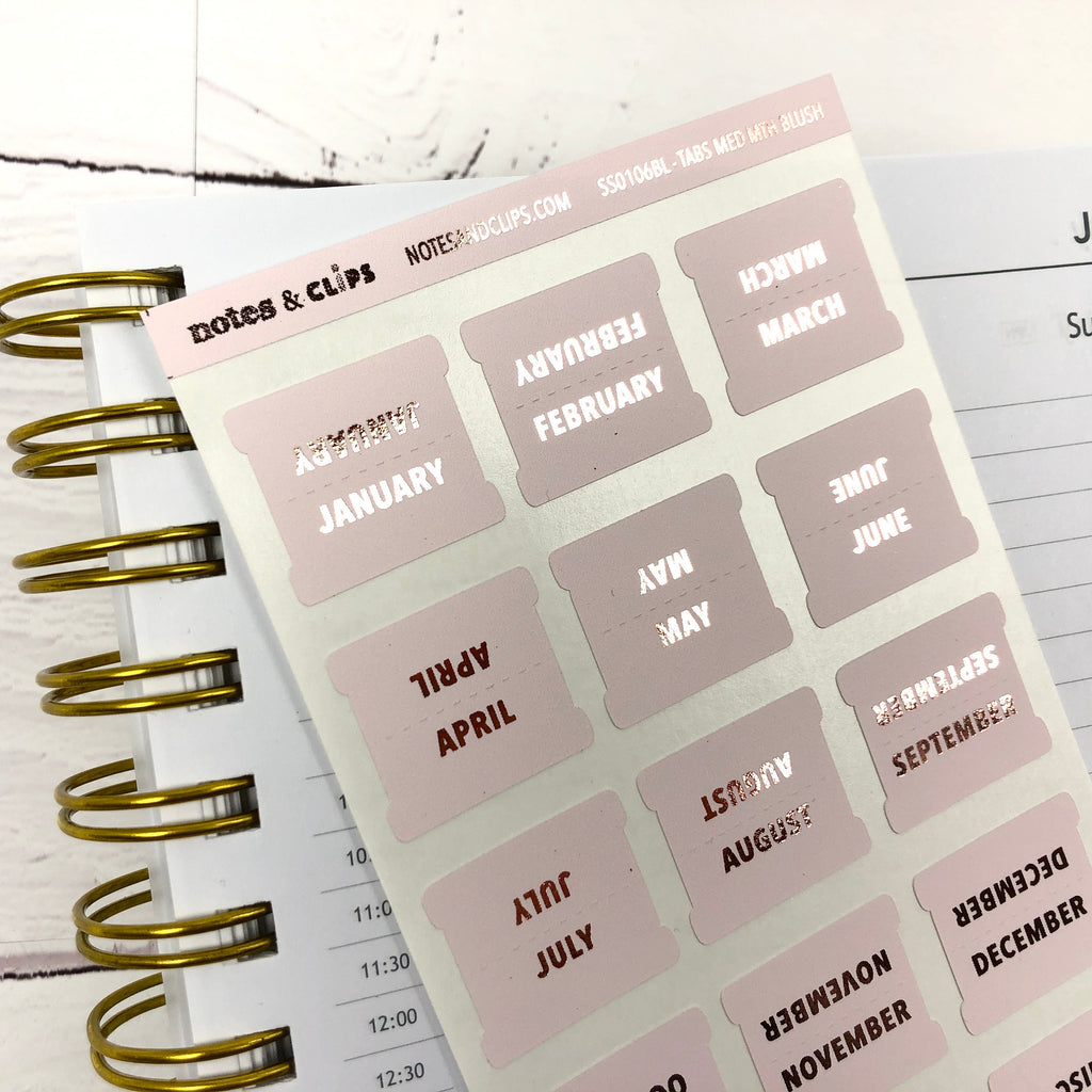 Blush Foiled Medium Tab Stickers
