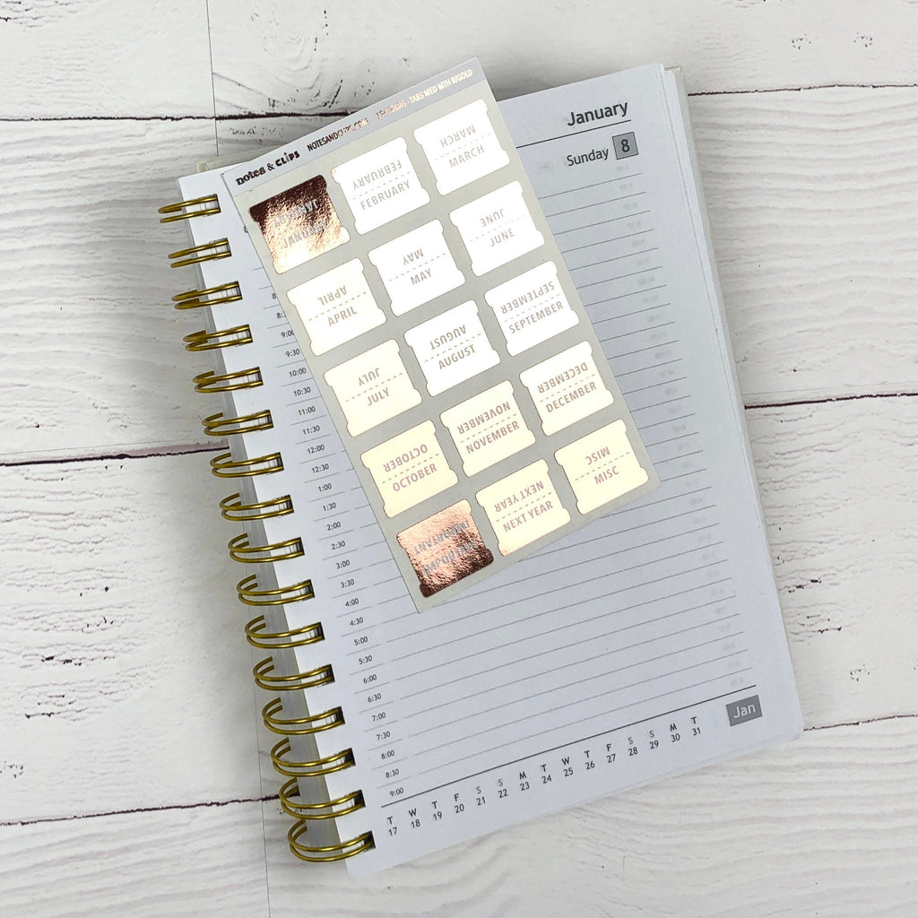 Foiled Medium Tab Month Stickers