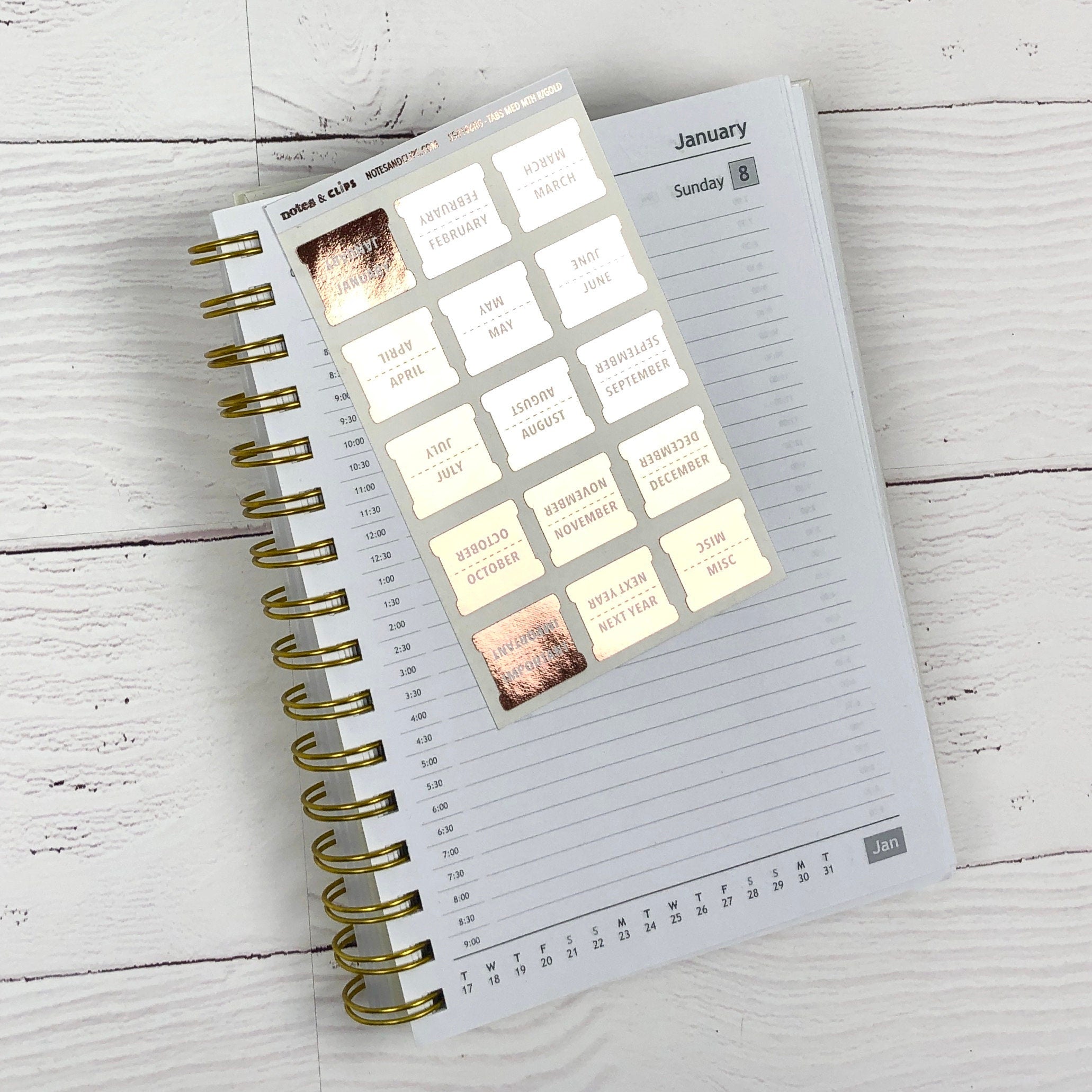 Foiled Medium Tab Month Stickers