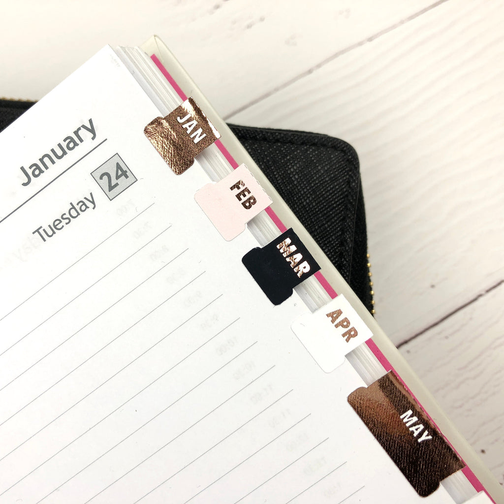Black & Foil Small Monthly Tabs