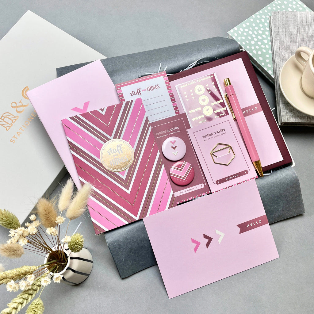Pink & Burgundy Stationery Set: Gold Accents, Letterbox Gift