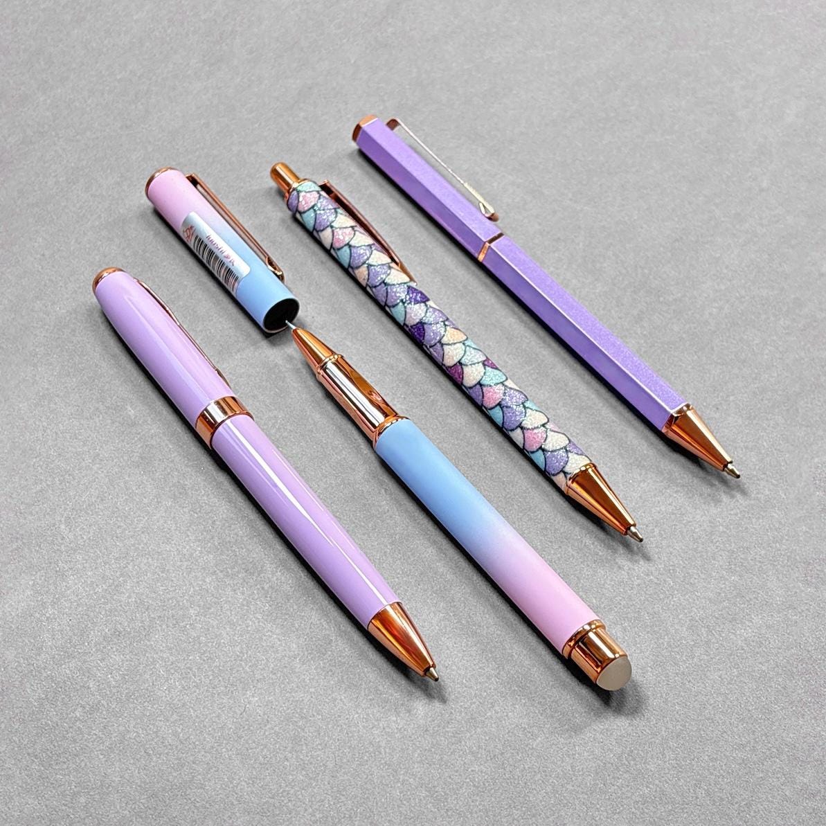 Purple and Rose Gold Pen Gift Set - 4 Black Ink Pens