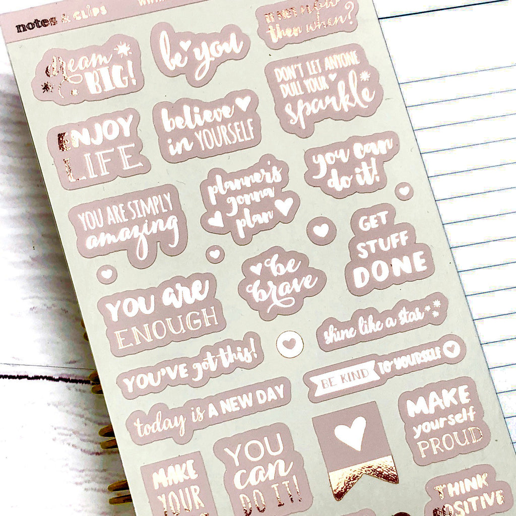 Motivation Stickers, Inspirational Stickers, Blush Pink and Rose Gold