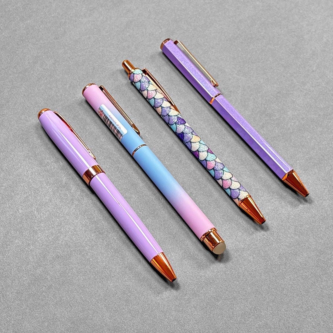 Purple and Rose Gold Pen Gift Set - 4 Black Ink Pens