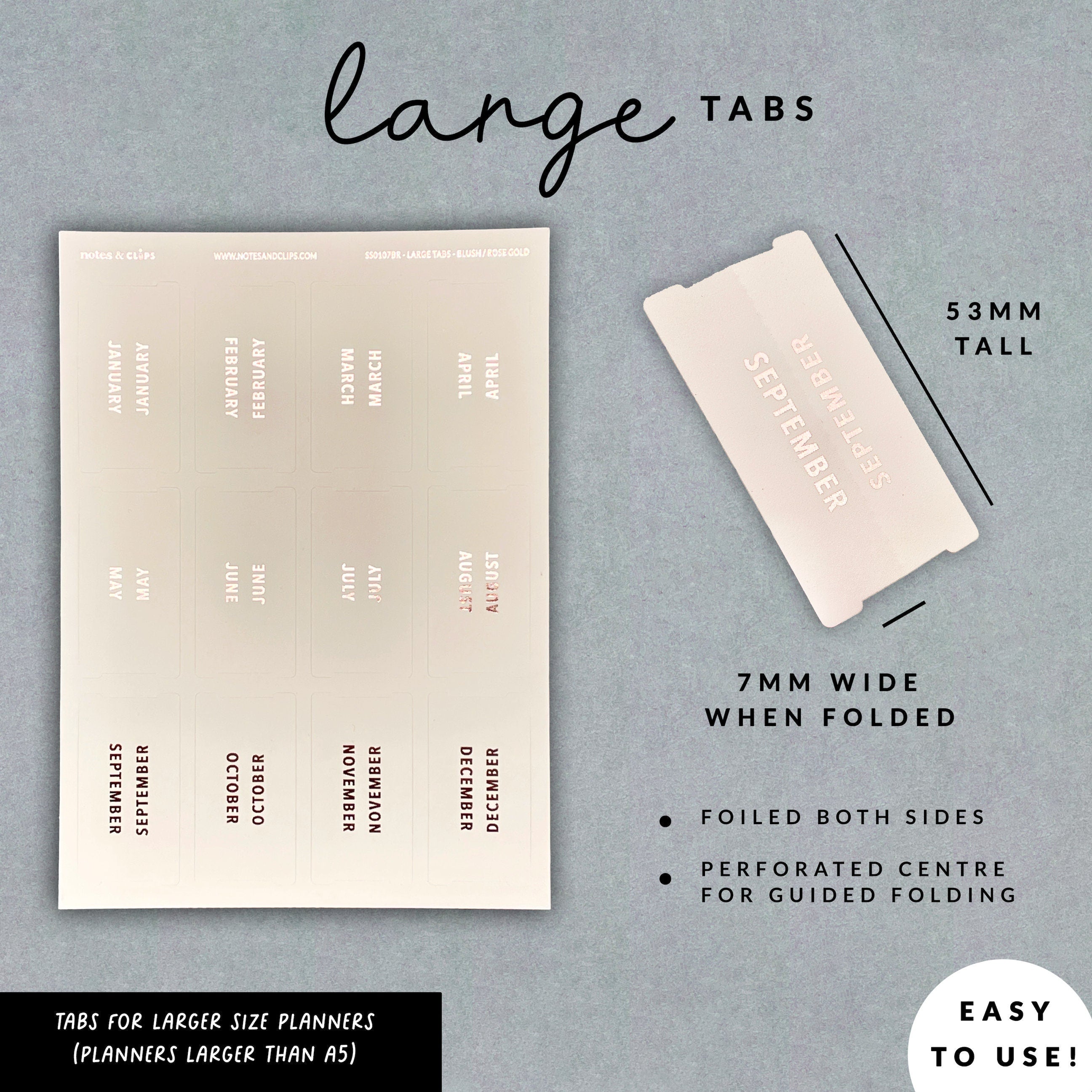 Blush Pink Month Tab Stickers: Large Planner Tabs