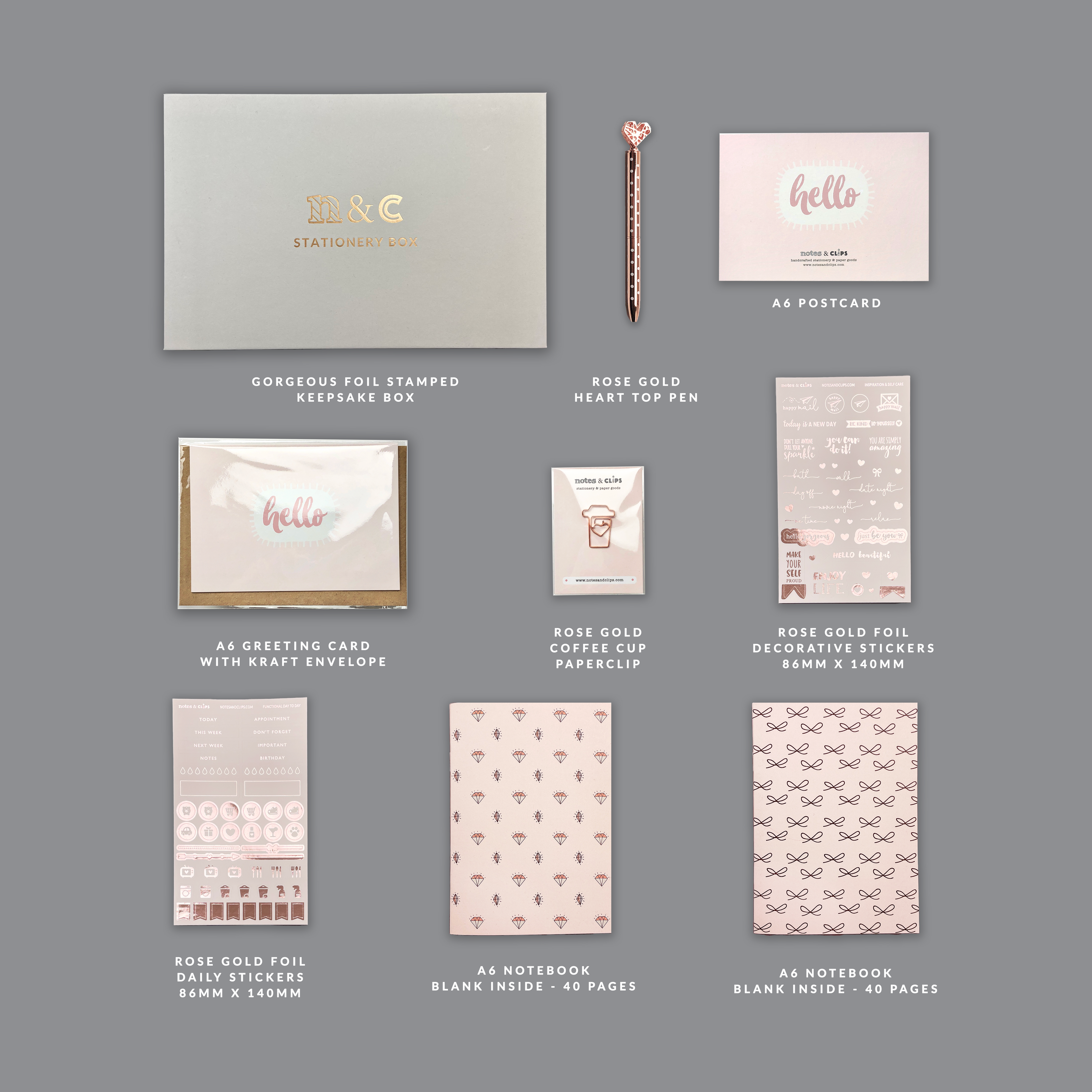 Rose Gold Stationery Box - Blush & Peach