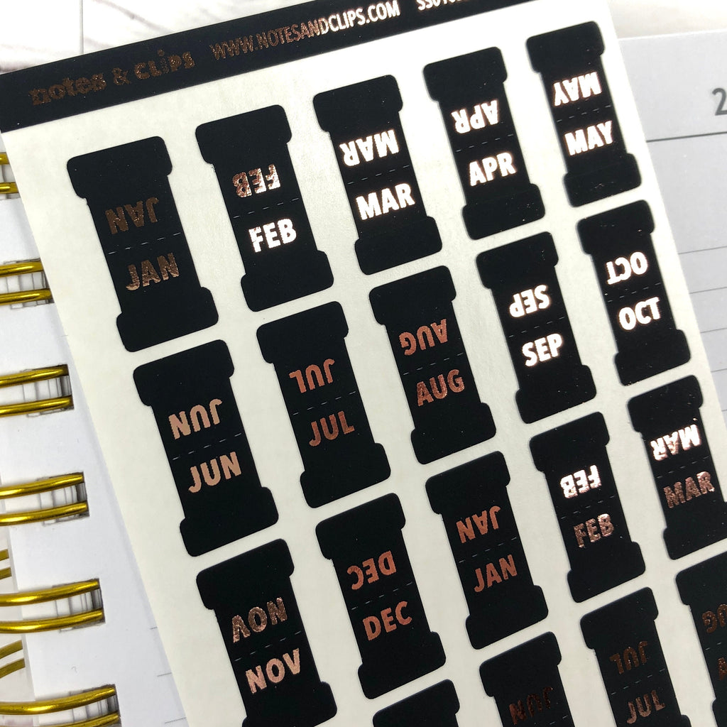 Black & Foil Small Monthly Tabs
