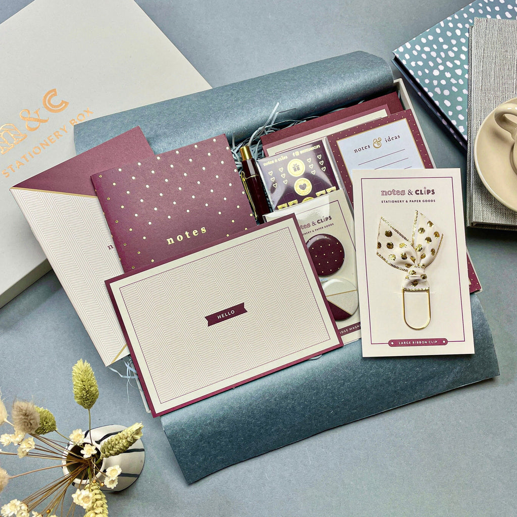 Stationery Box - Cream and Burgundy - Letterbox Gift
