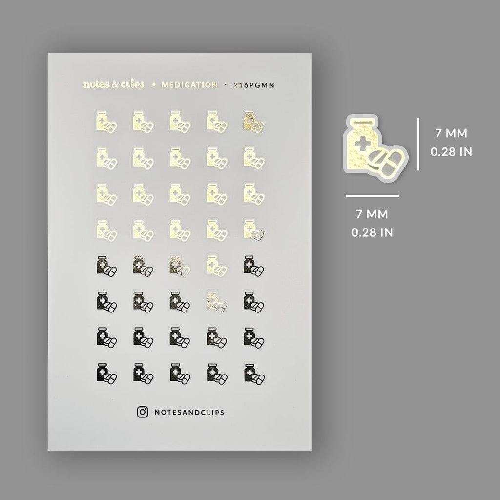 Gold Foil Medication Planner Stickers: Functional Reminder Icons