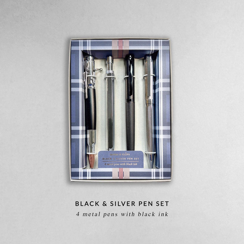 Black and Silver Pen Gift Set - 4 Black Ink Pens