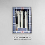 Black and Silver Pen Gift Set - 4 Black Ink Pens