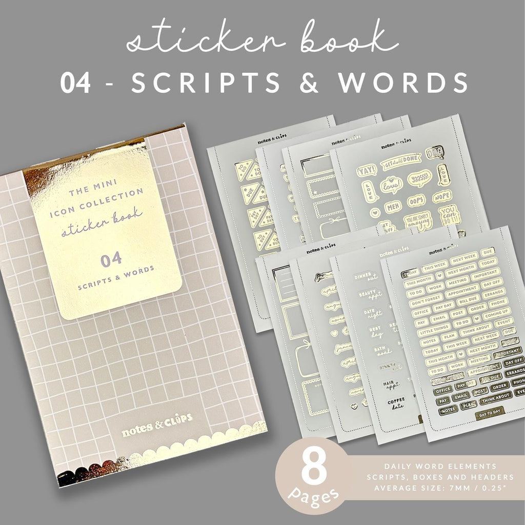 Scripts and Words Sticker Book: Mini Planner Stickers