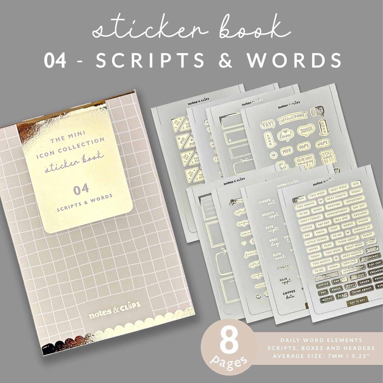 Scripts and Words Sticker Book: Mini Planner Stickers