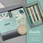 Green & Metallic Gold Chevron Stationery Gift Set