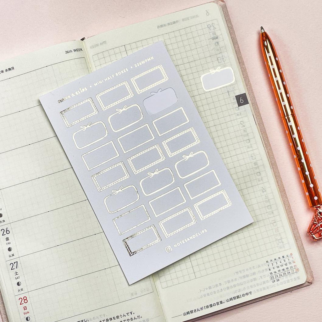 Blush Pink Foiled Mini Half Box Planner Stickers: Hobonichi Weeks