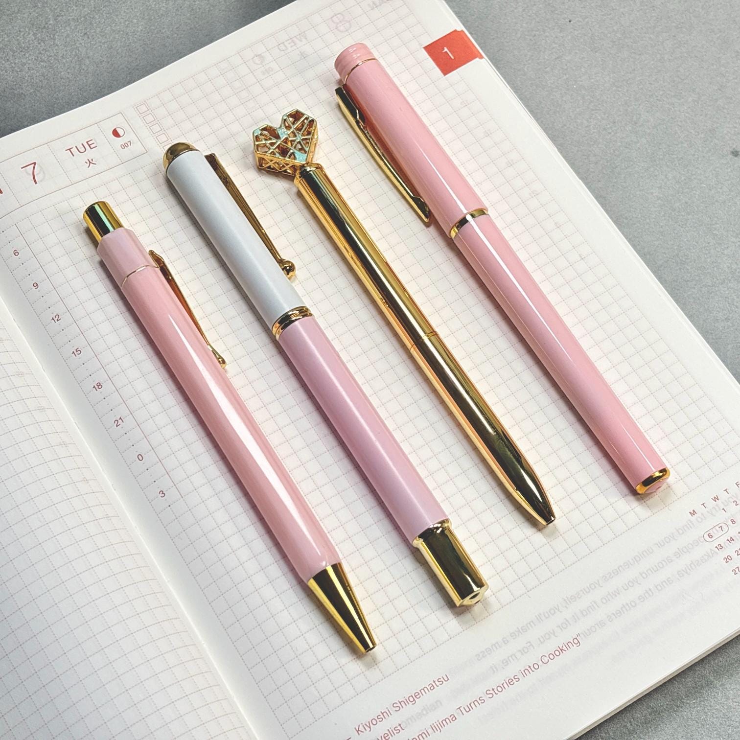 Pink and Gold Pen Gift Set - 4 Black Ink Pens