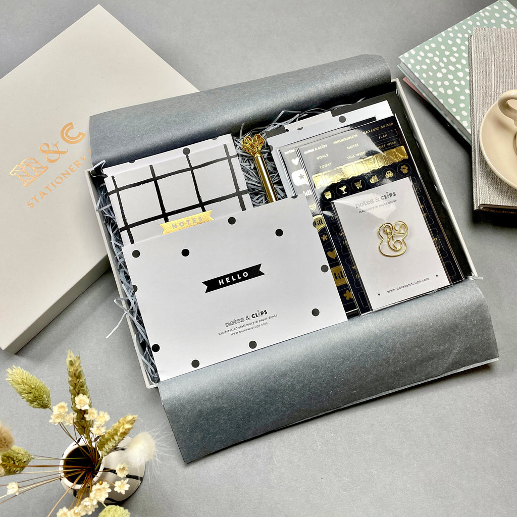Stationery Box - Black and Gold Stationery Letterbox Gift