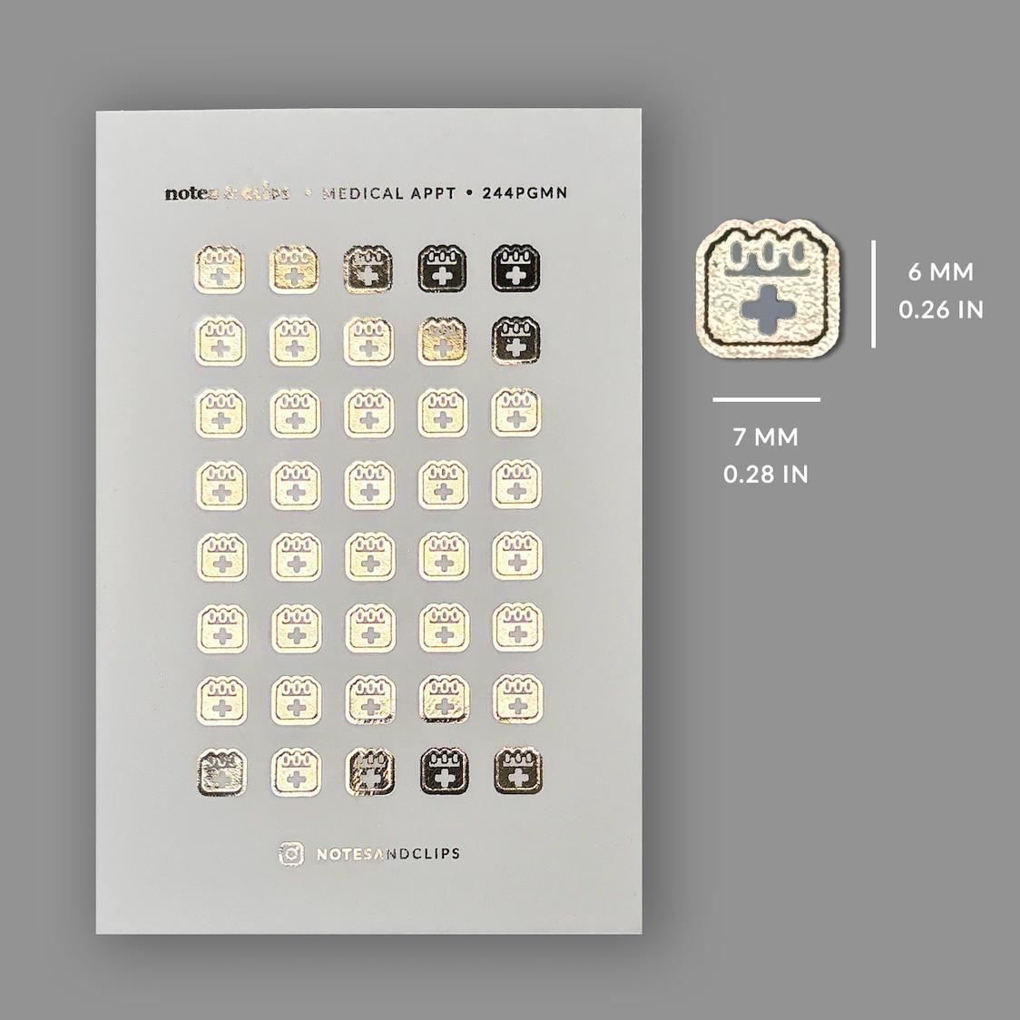 Gold Foil Medical Appointment Stickers: Planner Reminder Icons