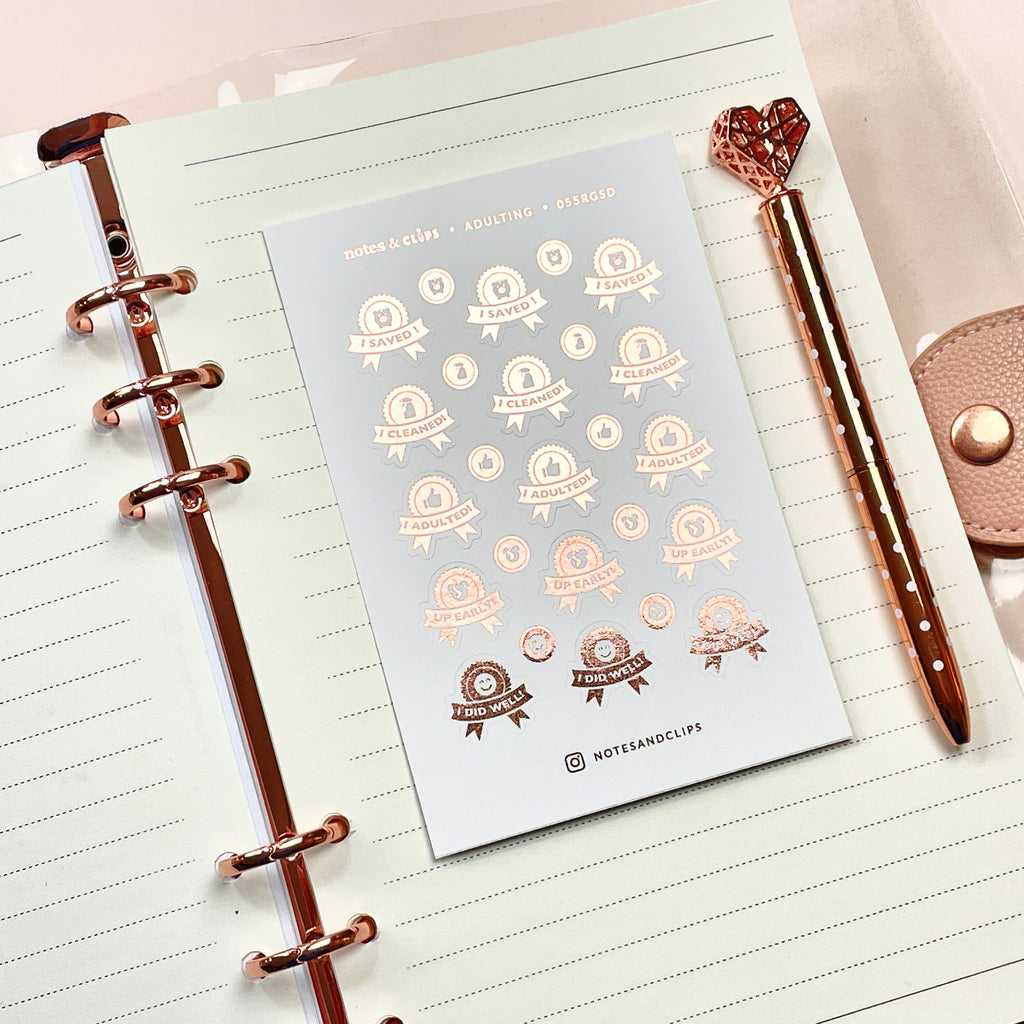 Foil Adulting Achievement Planner Stickers: Gold or Rose Gold