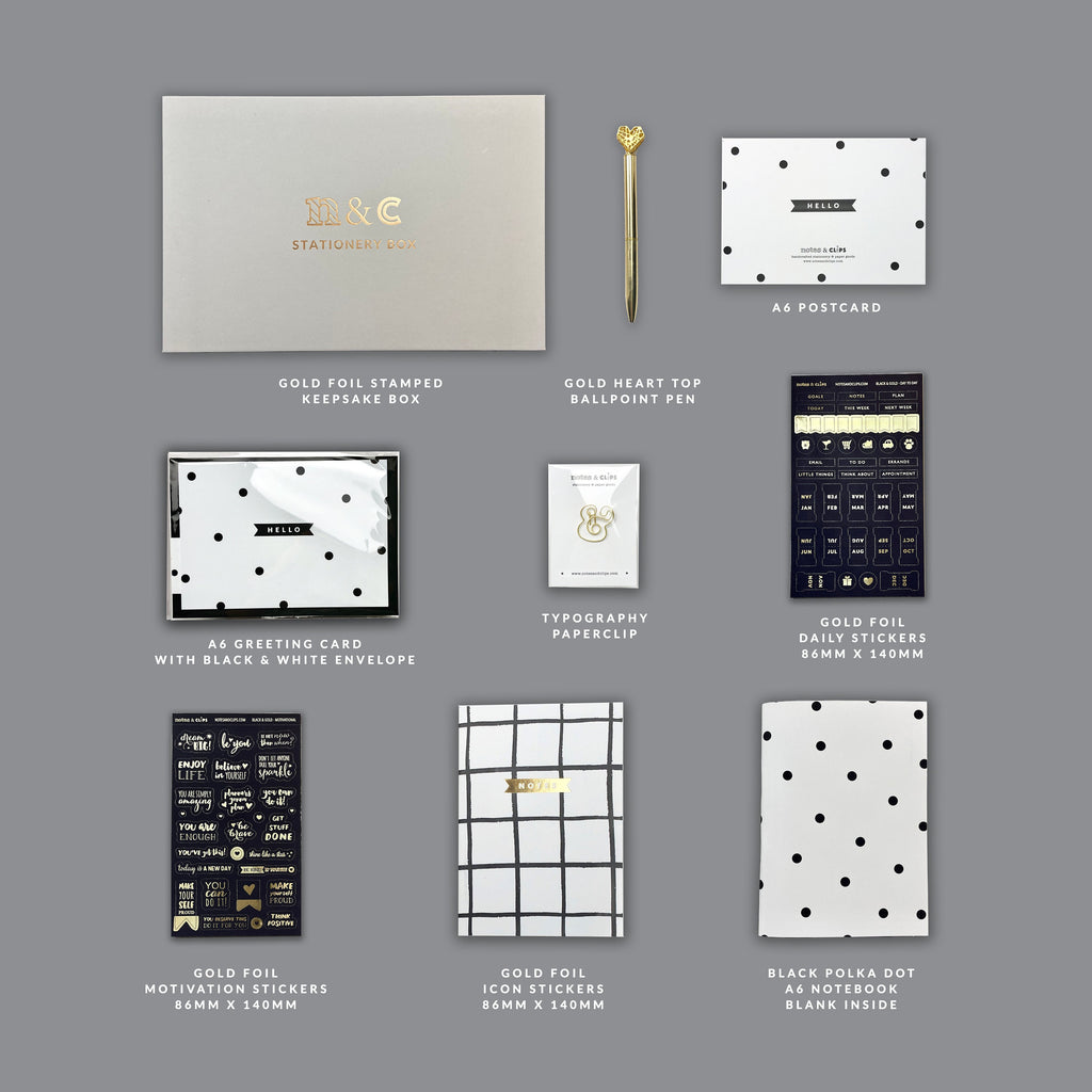 Stationery Box - Black and Gold Stationery Letterbox Gift