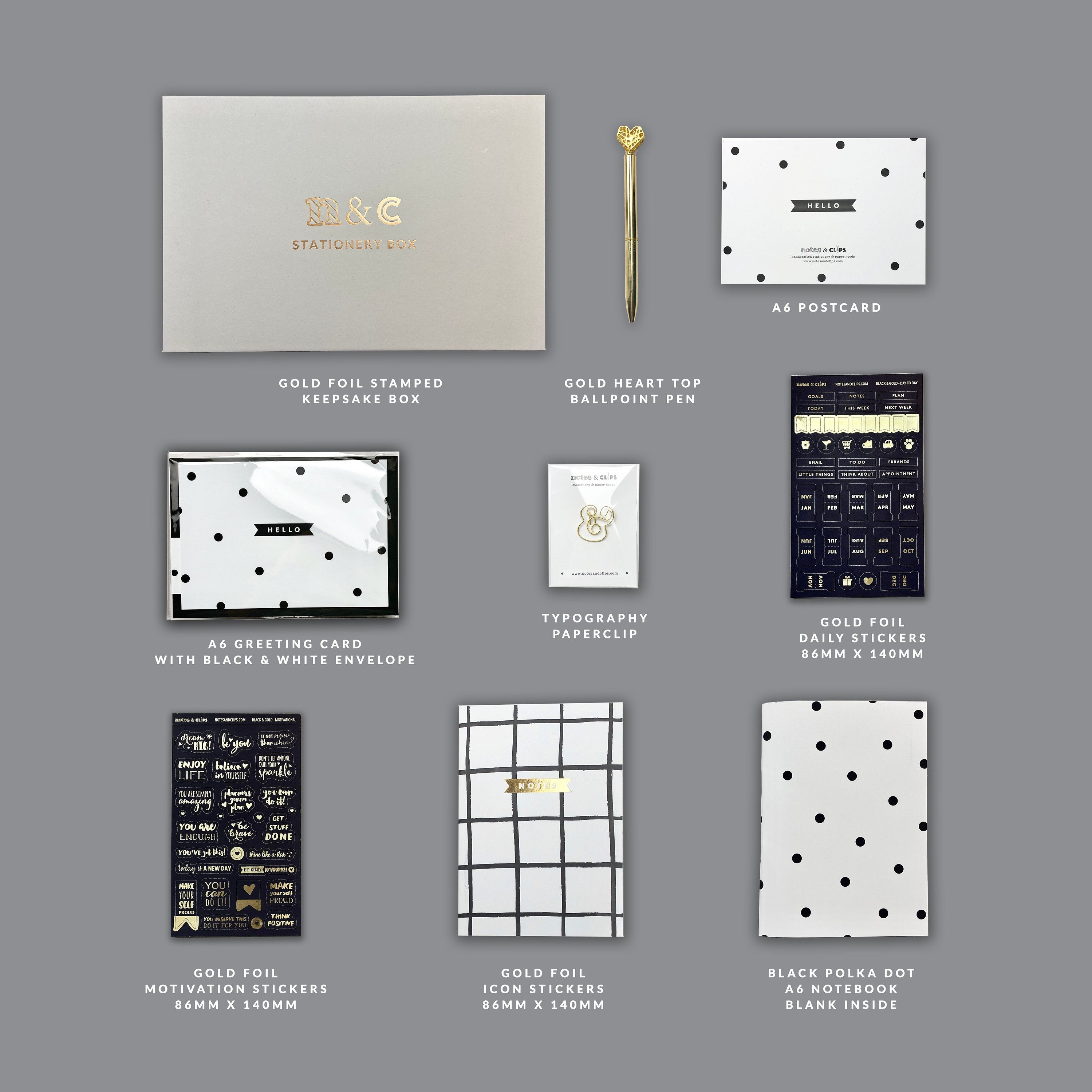 Stationery Box - Black and Gold Stationery Letterbox Gift