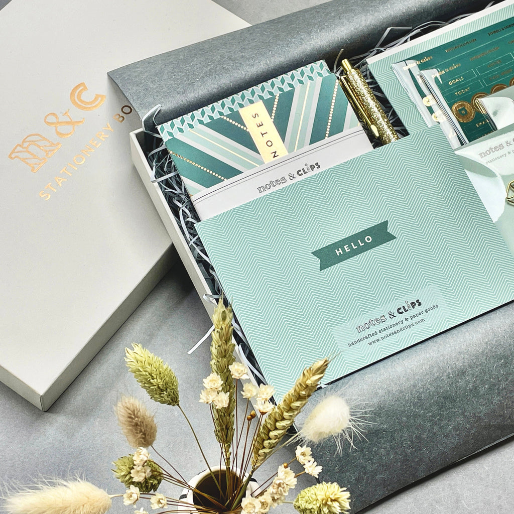 Green & Metallic Gold Chevron Stationery Gift Set