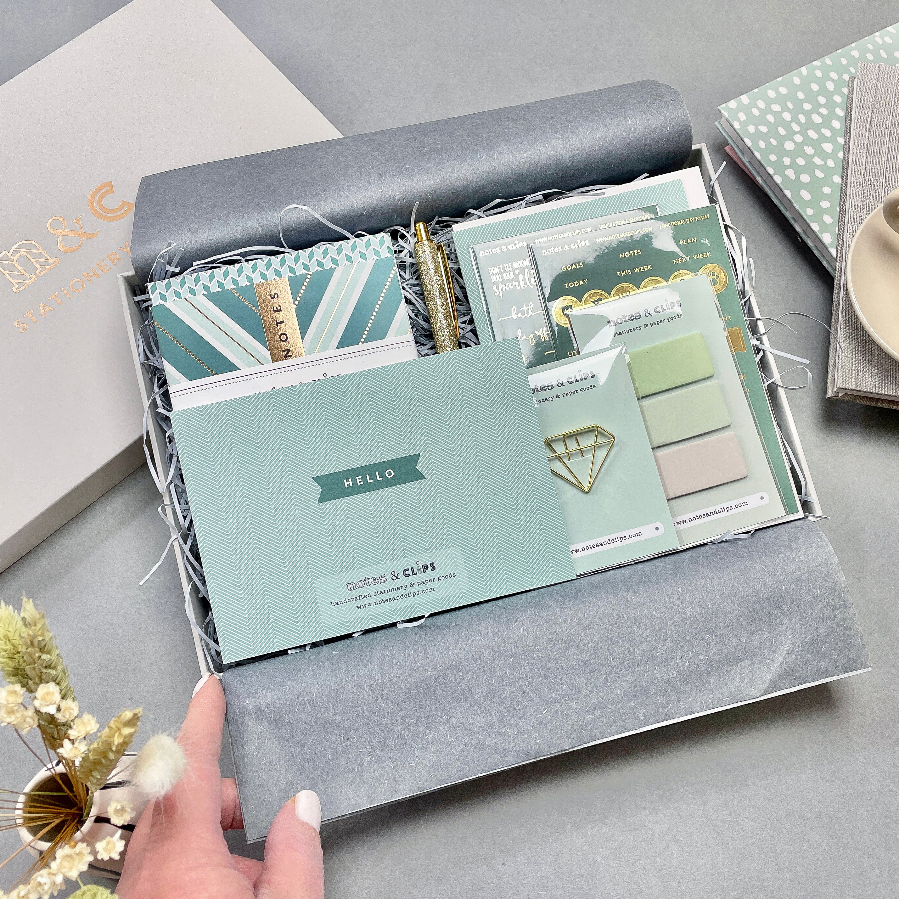 Stationery Box - Green Chevron