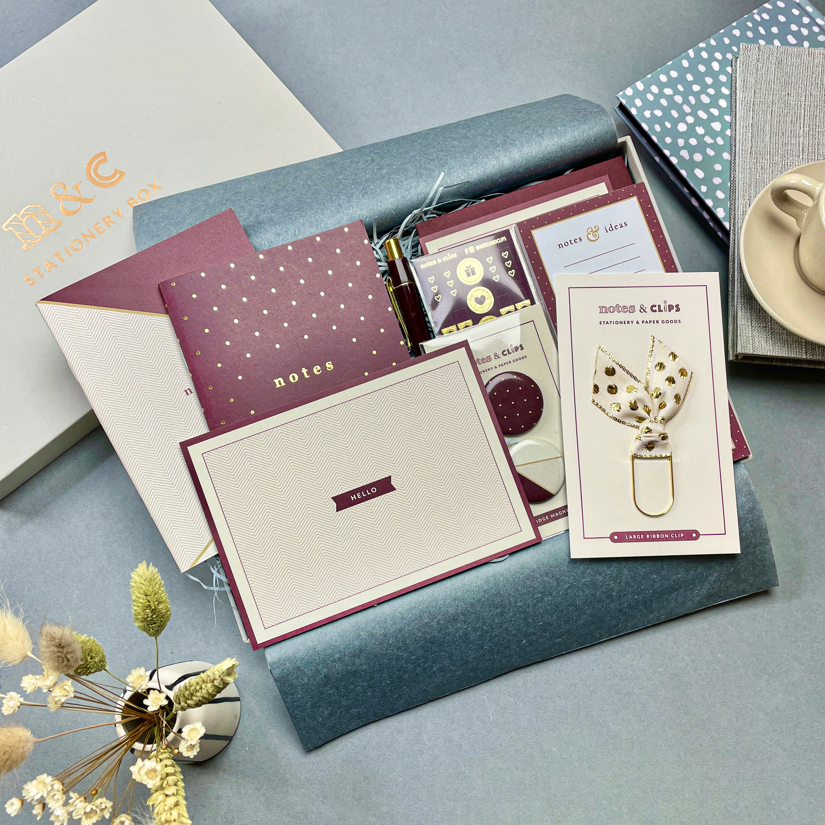 Stationery Box - Cream and Burgundy