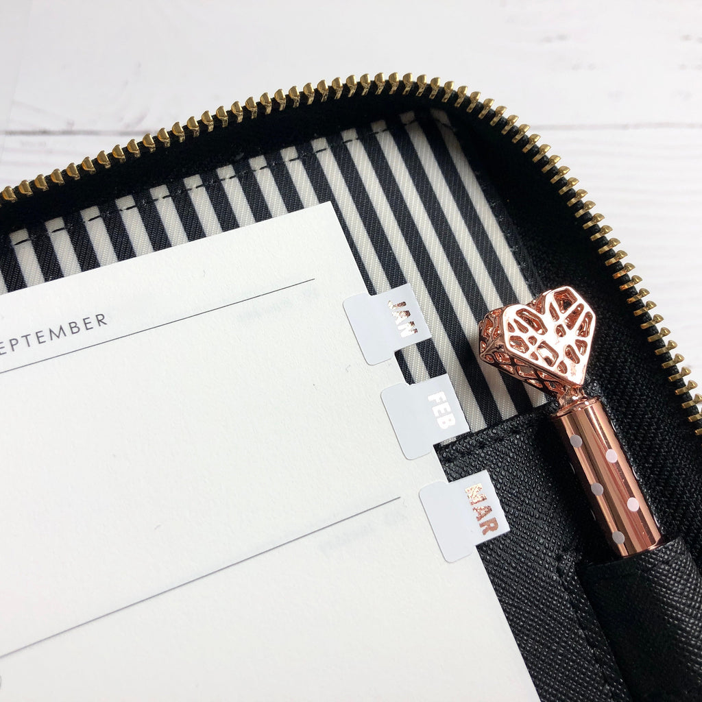 White Foiled Small Monthly Tabs