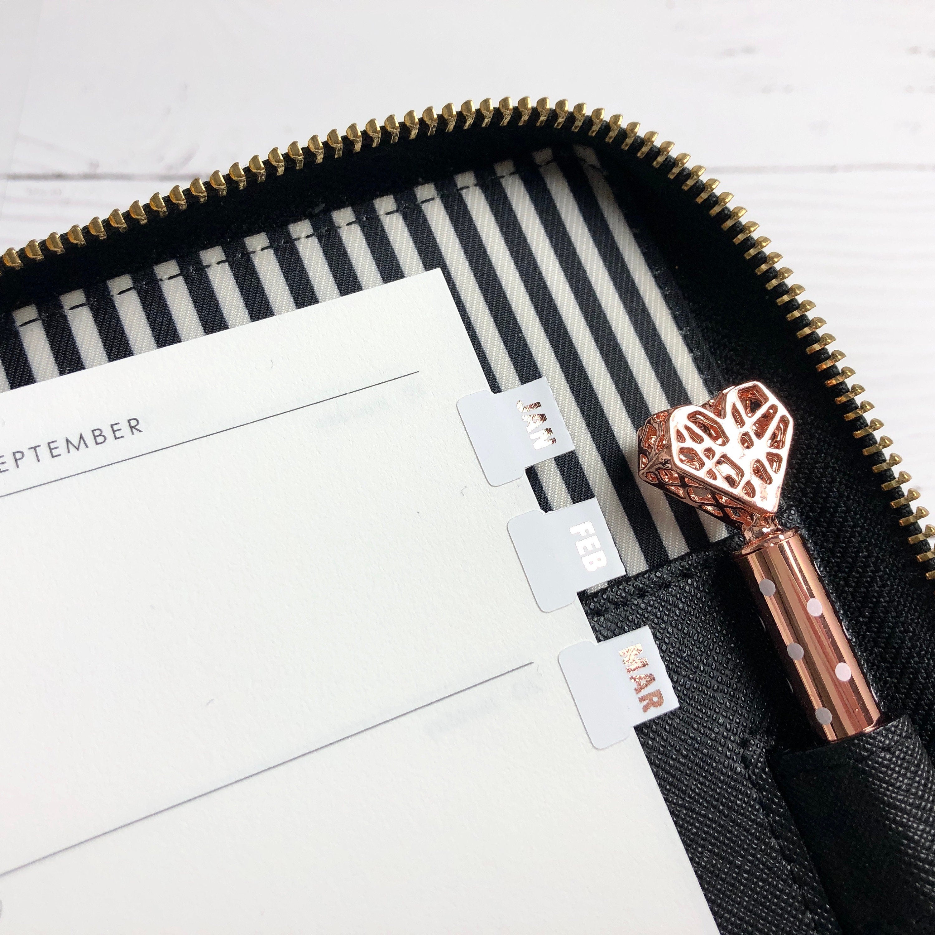 White Foiled Small Monthly Tabs