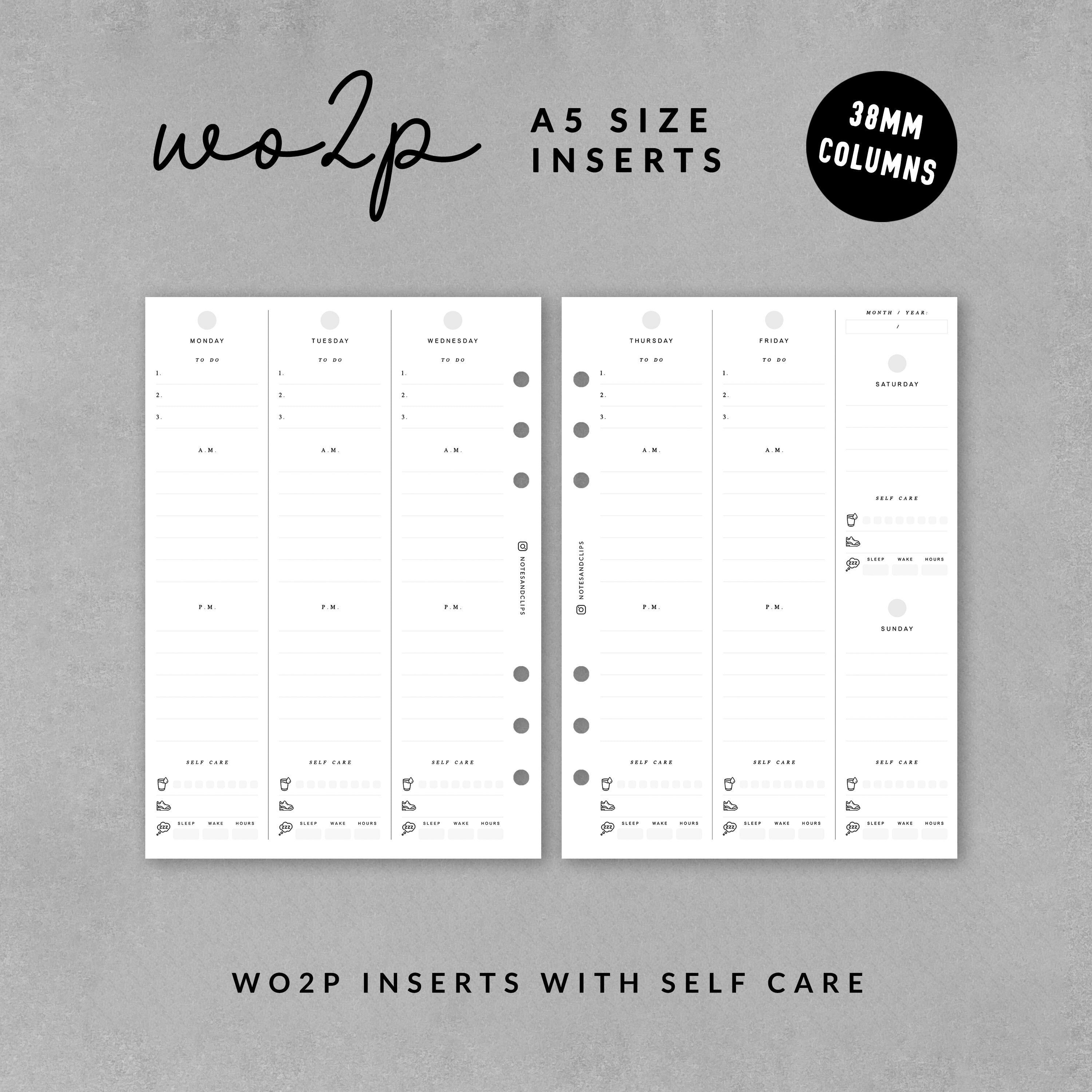 A5 Planner Inserts: 3-Month Undated WO2P Minimalist Design
