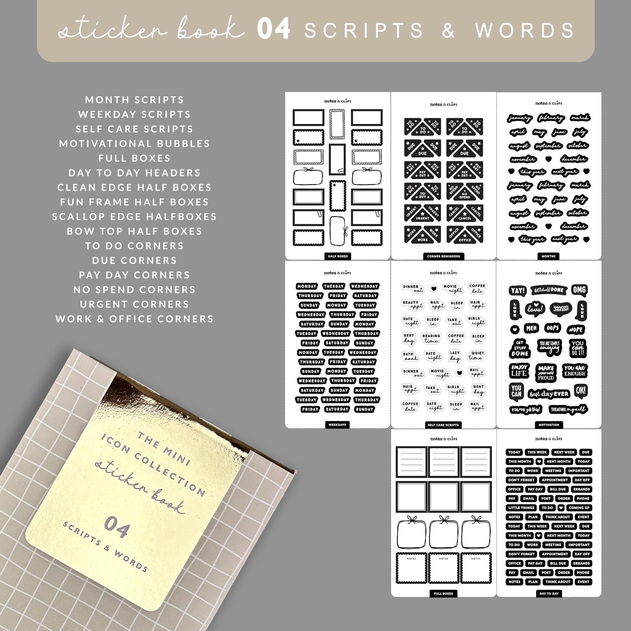 Scripts and Words Sticker Book: Mini Planner Stickers