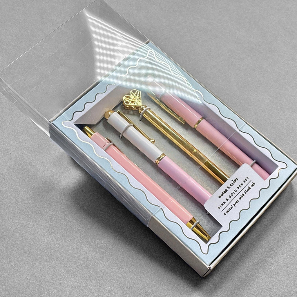 Pink and Gold Pen Gift Set - 4 Black Ink Pens