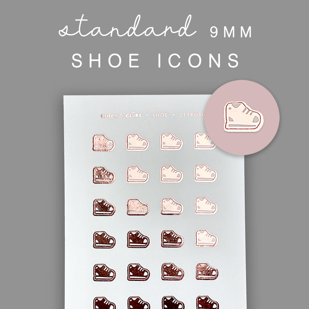 Foiled Walking Shoe Planner Stickers: 9mm Exercise Stickers