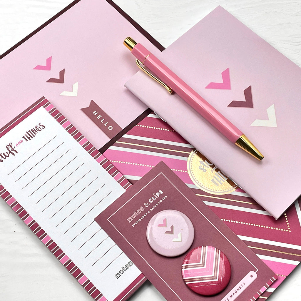 Pink & Burgundy Stationery Set: Gold Accents, Letterbox Gift