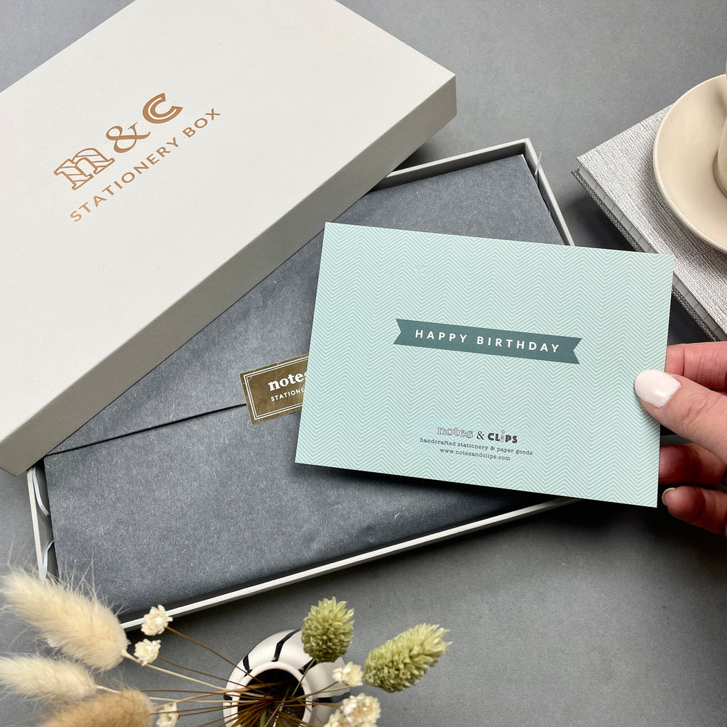 Green & Metallic Gold Chevron Stationery Gift Set