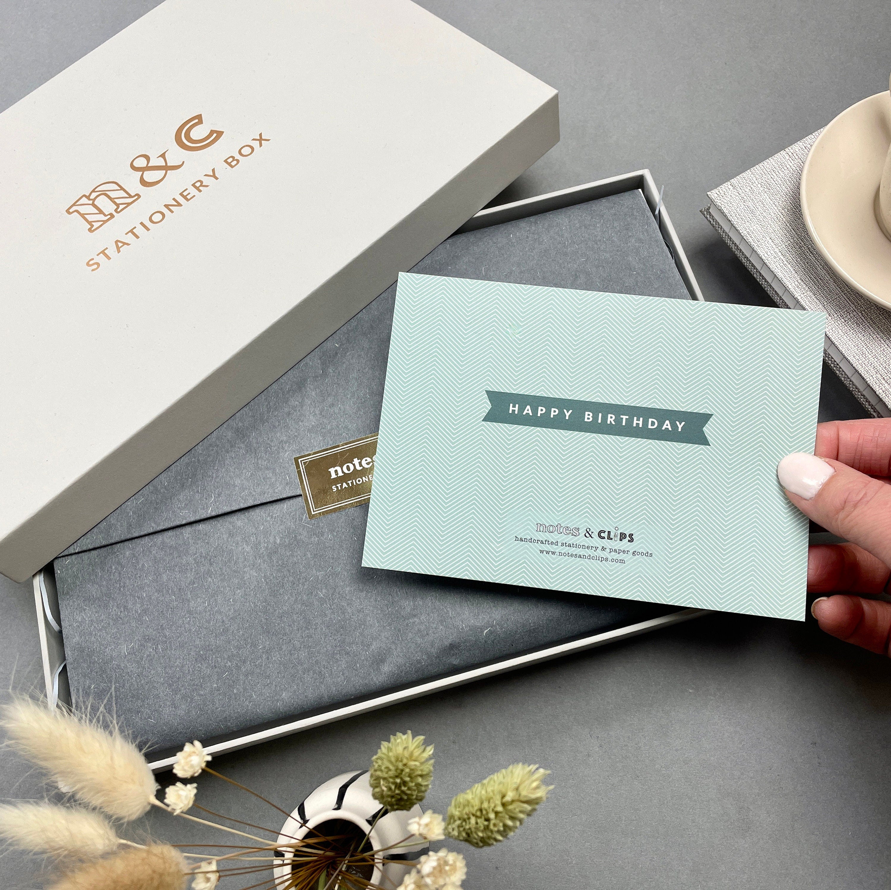 Green & Metallic Gold Chevron Stationery Gift Set