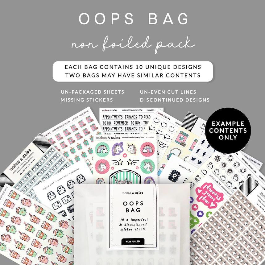 Pack of 10 Non-Foiled Oops Planner Stickers