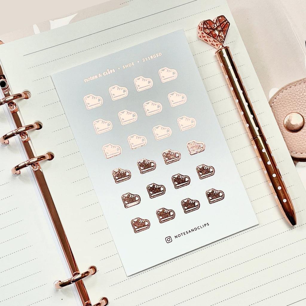 Foiled Walking Shoe Planner Stickers: 9mm Exercise Stickers