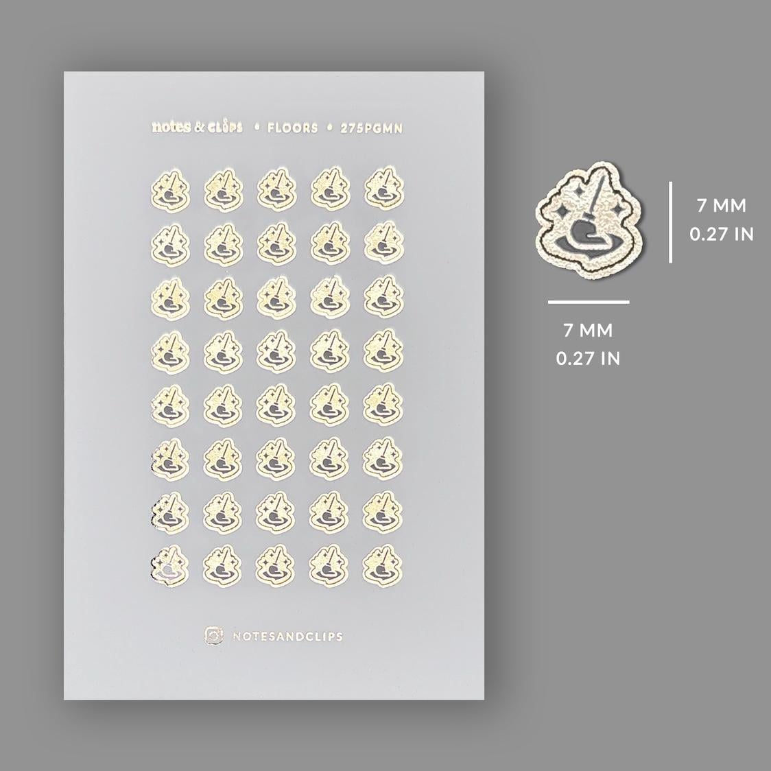 Foiled Floor Cleaning Planner Stickers: Mini Icon Stickers