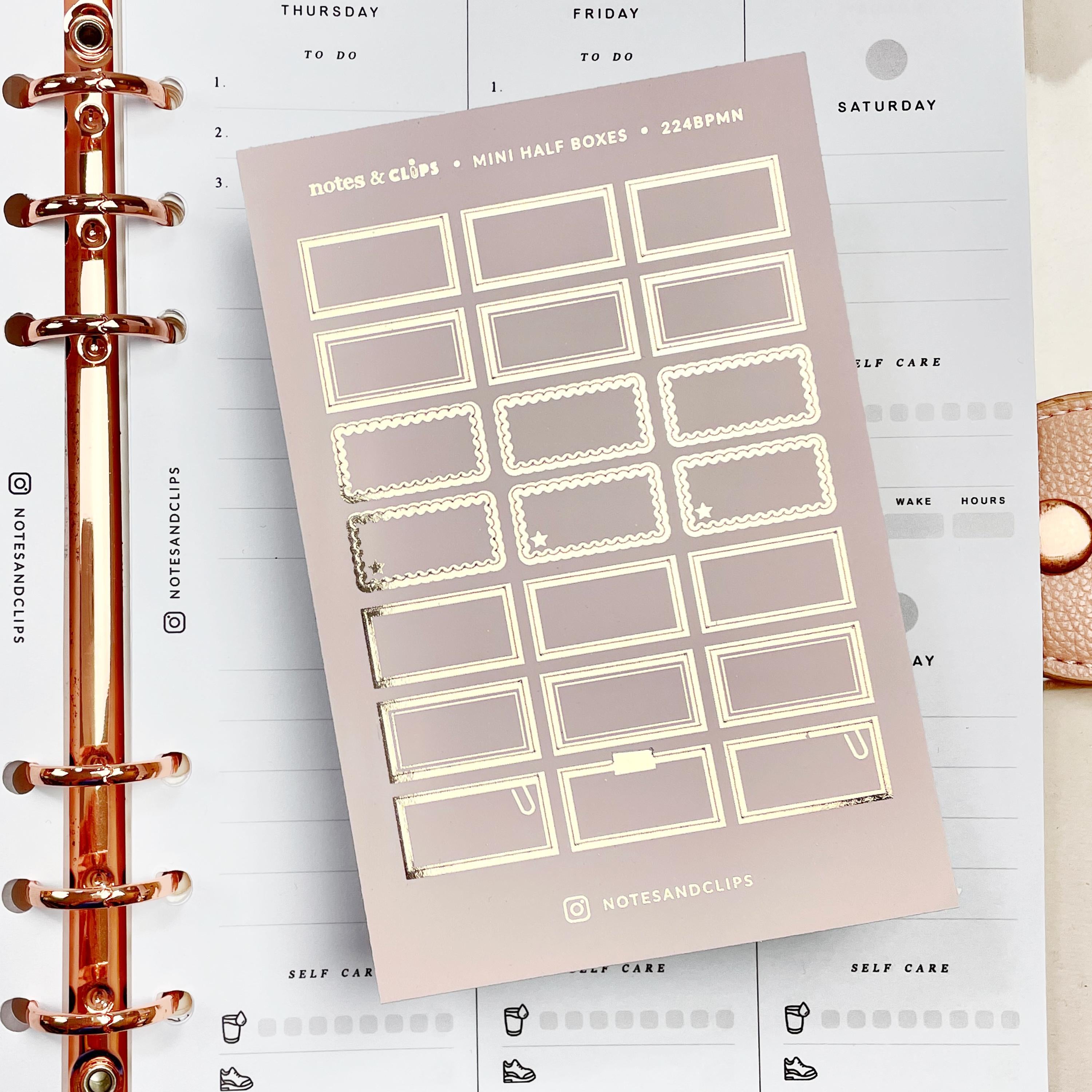 Blush Pink Foiled Mini Half Box Planner Stickers: Hobonichi Weeks