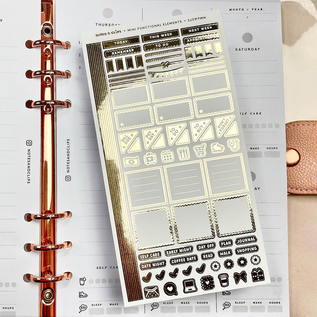 Mini Planner Stickers: Blush & Gold Functional Stickers