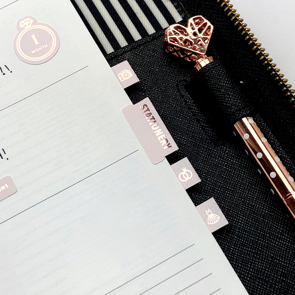 Foiled Wedding Planner Tabs: Ceremony, Reception, Guests