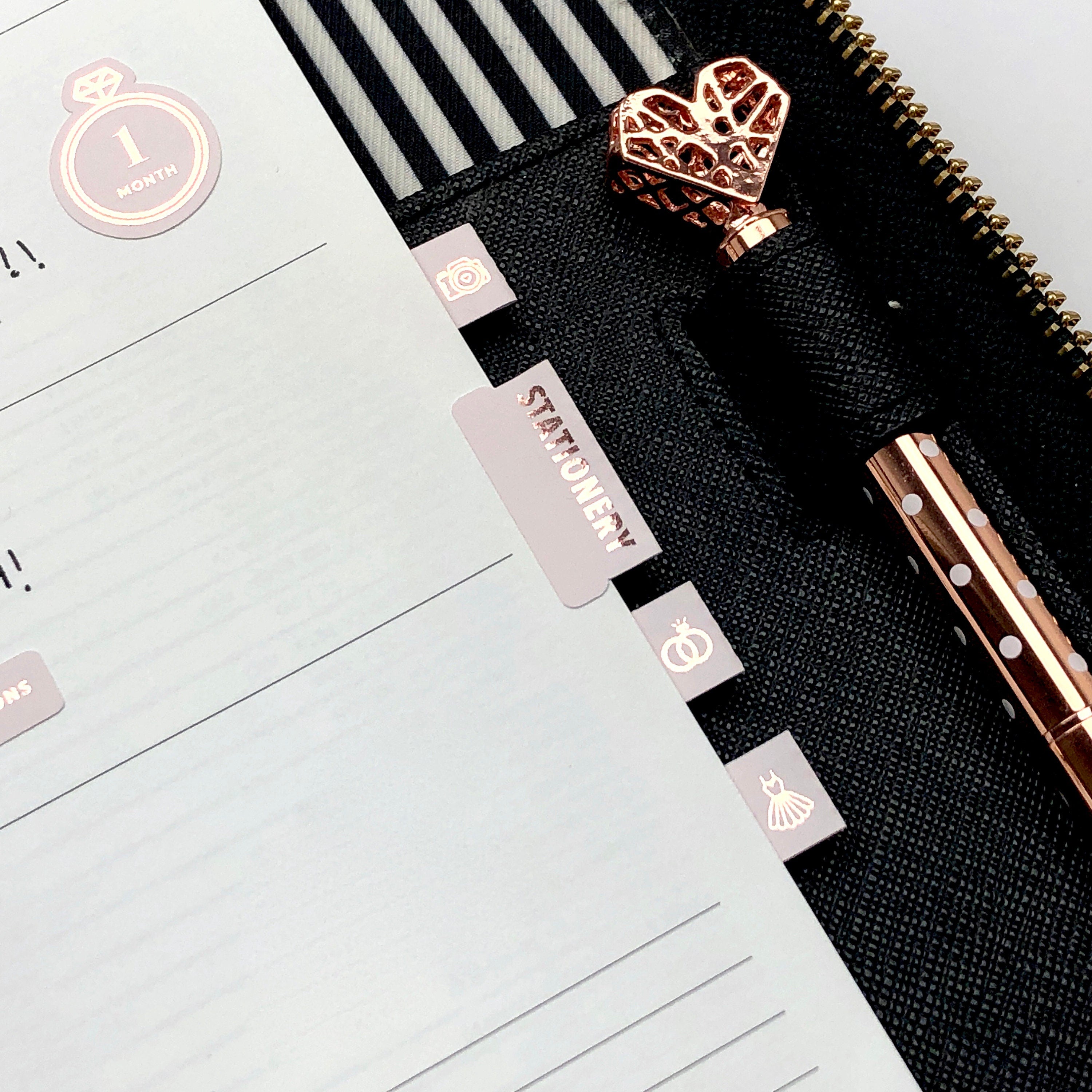 Foiled Wedding Planner Tabs: Ceremony, Reception, Guests