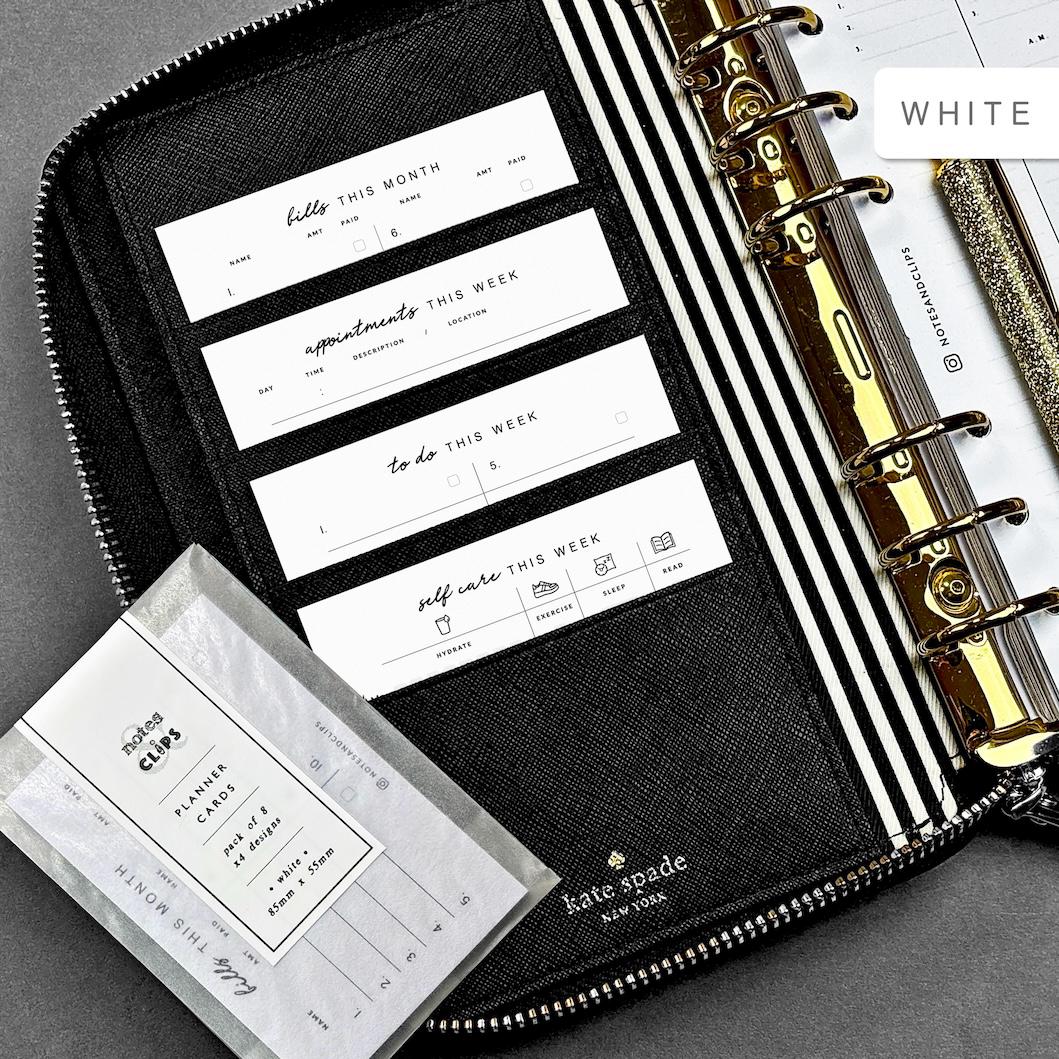 Pack of 8 Planner Cards - Black and White, Minimalistic Planner