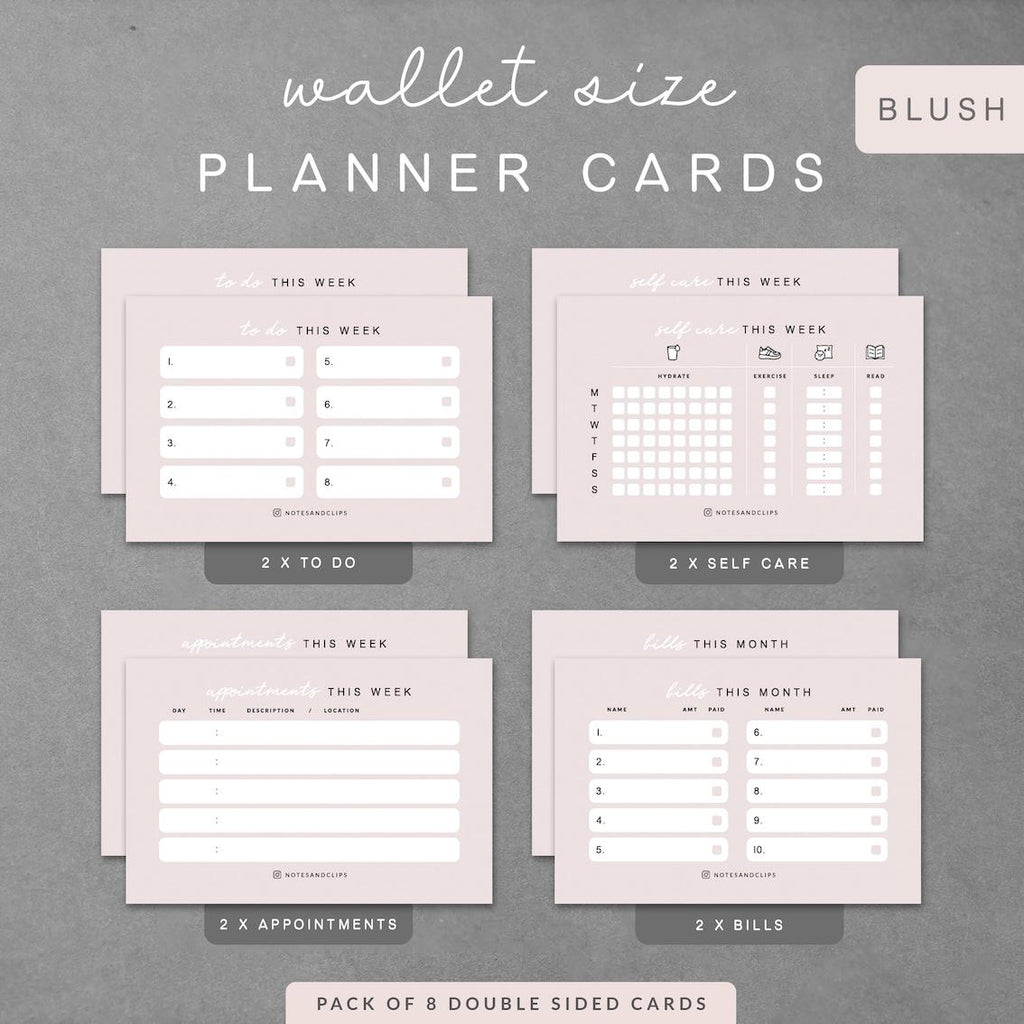 Pack of 8 Planner Cards - Black and White, Minimalistic Planner
